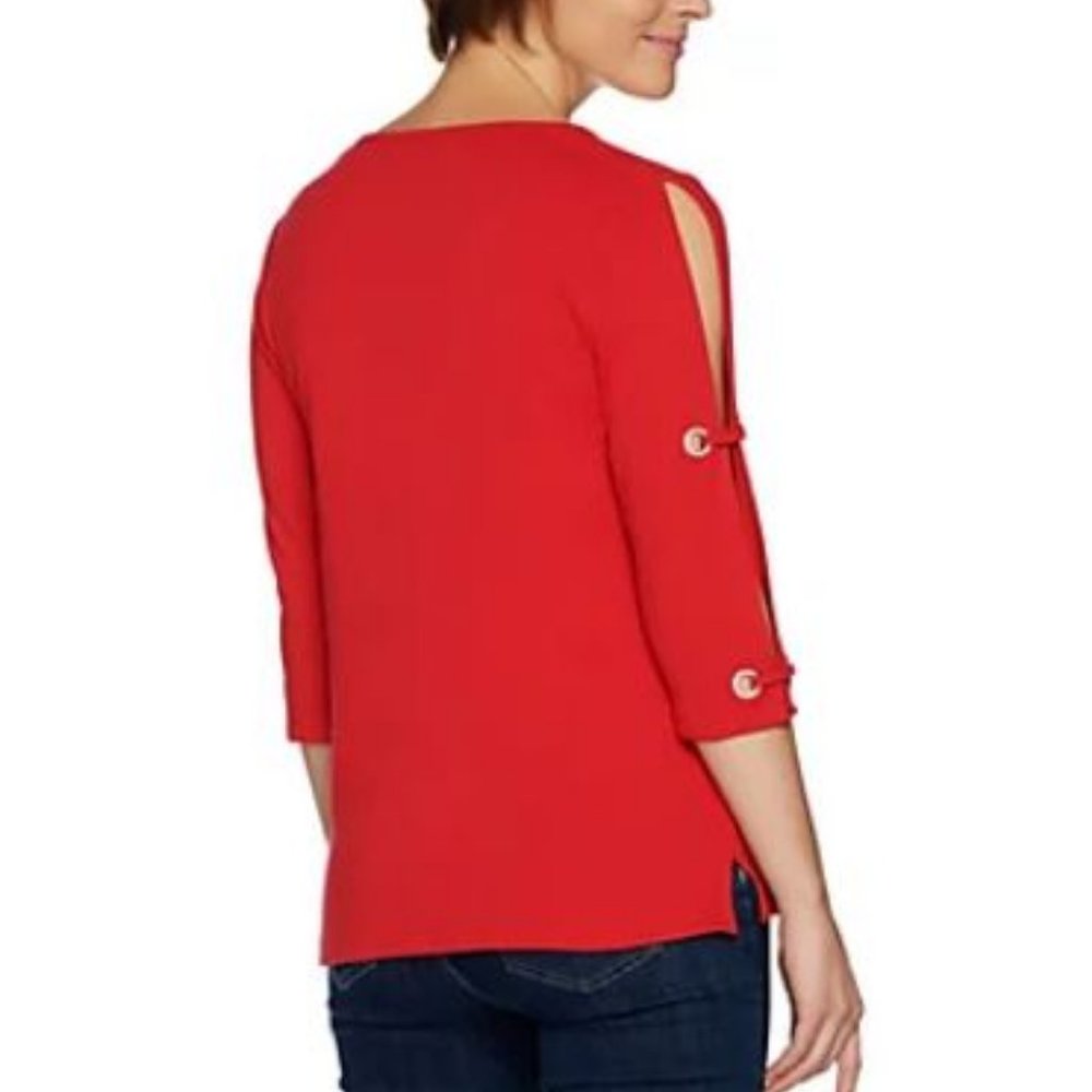 Quacker Factory Split Sleeve Knit Top with Detail - Picture 2 of 3